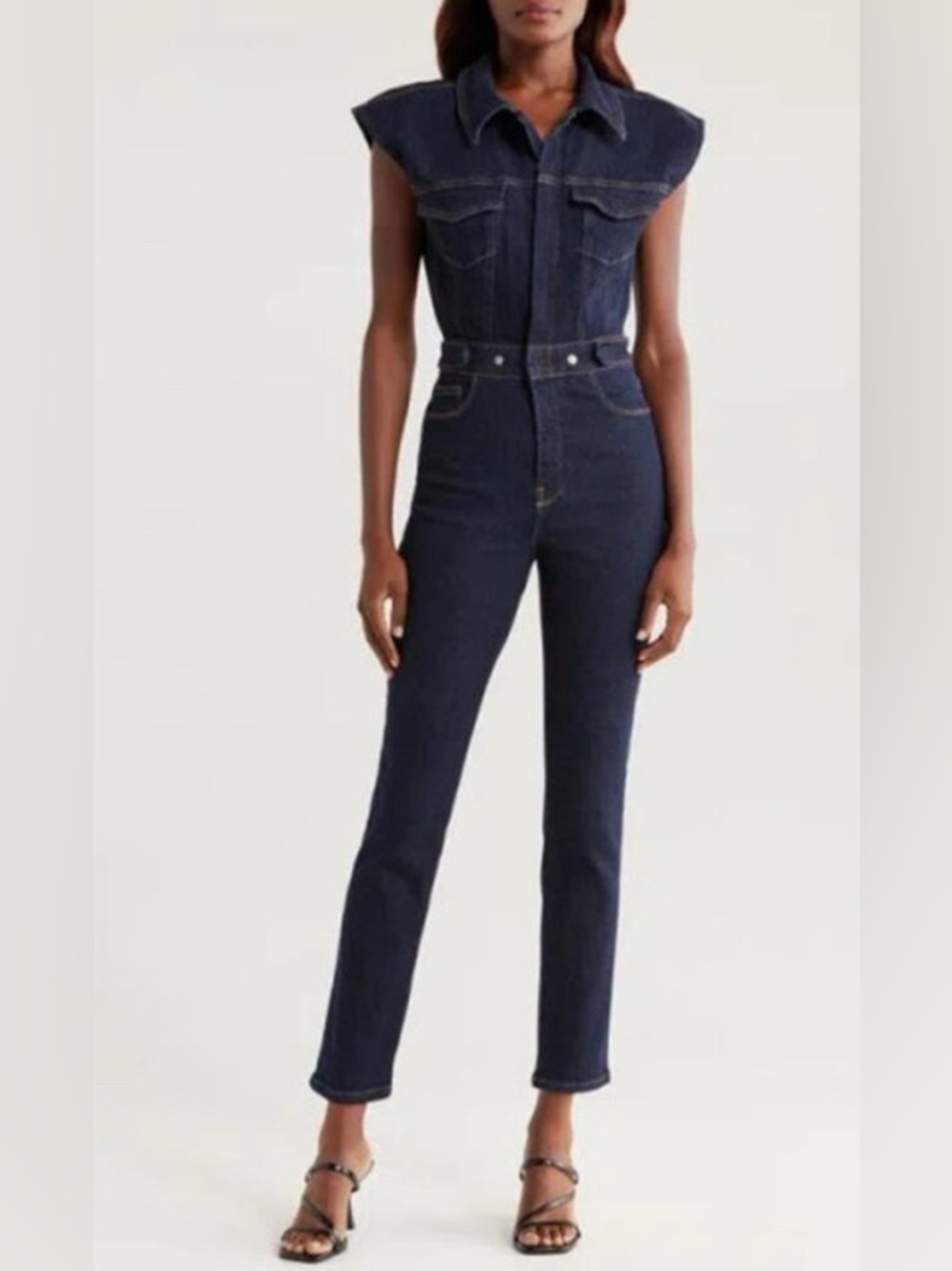 Good American Dark The Fit for Success Dark Denim Jumpsuit Size 4